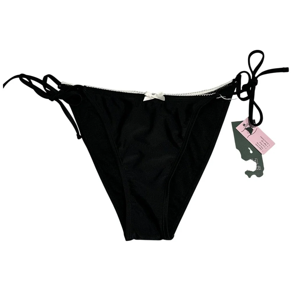 Wild Fable Black Side Tie Bikini Bottom Extra Cheeky High Leg Small NEW - Picture 2 of 11